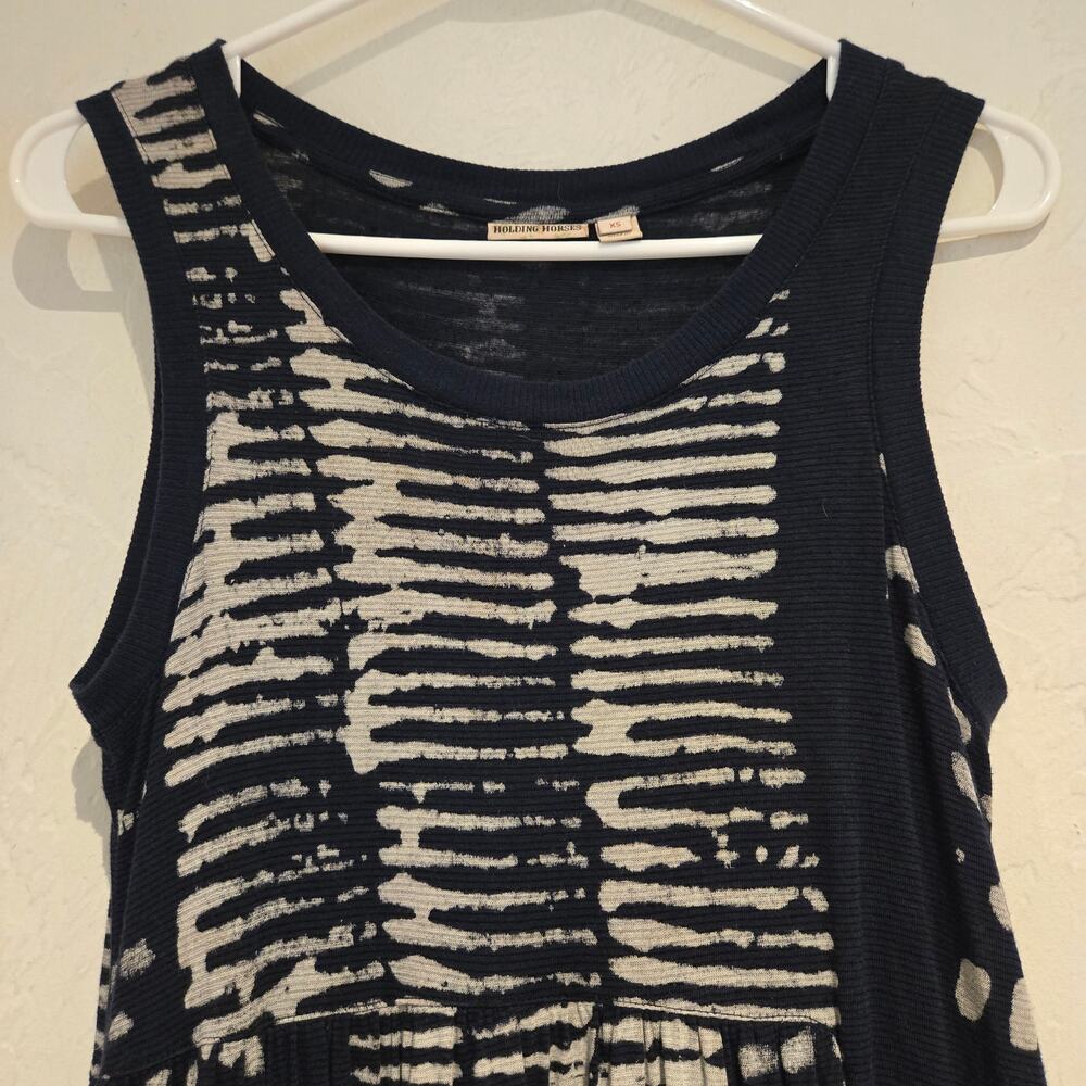 Anthropologie Holding Horses XS Blue White Batik Knit Tiered Maxi Dress Boho - Picture 5 of 10